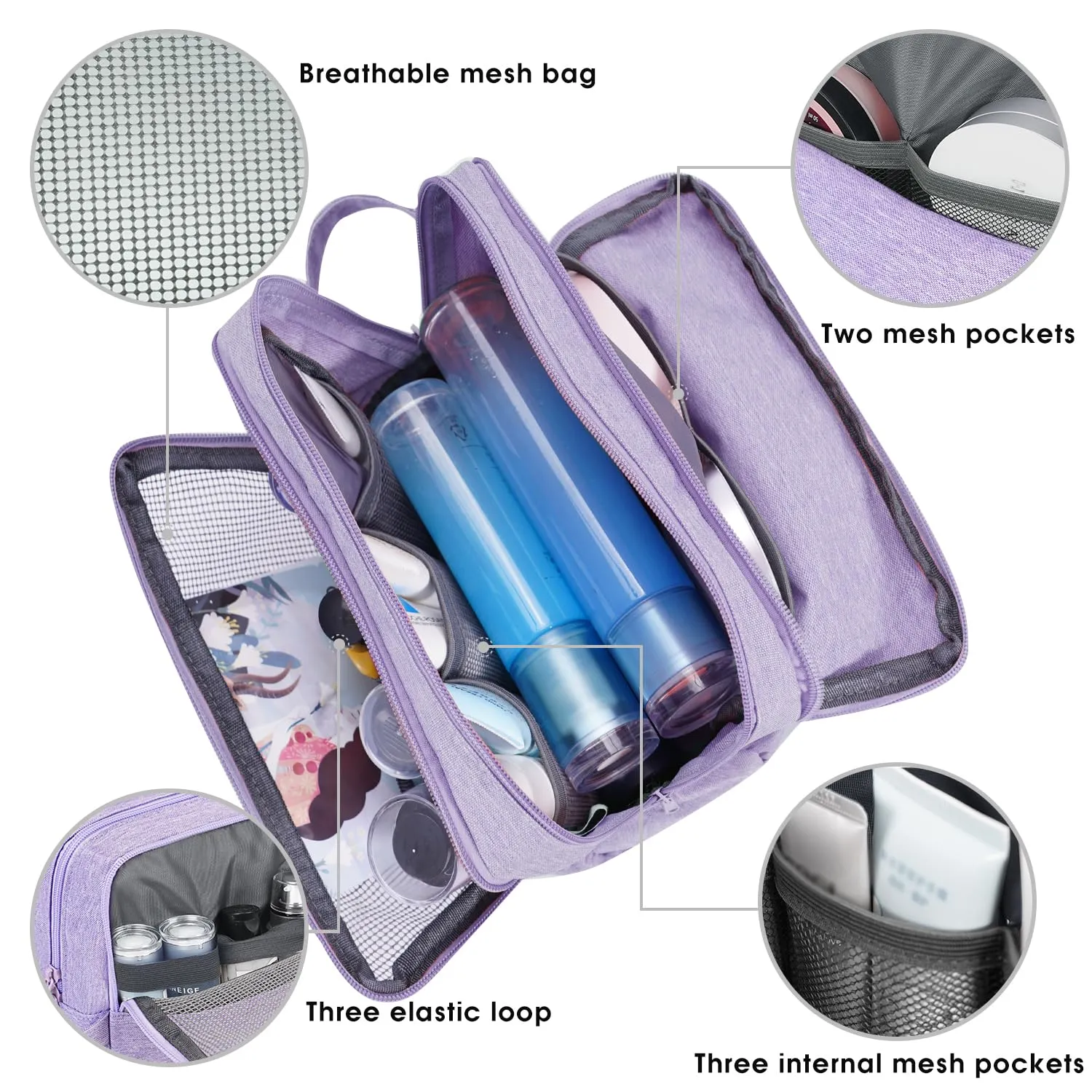 Toiletry Bag for Men Hanging Dopp Kit Water Resistant Shaving Bag Small Toiletry Bag for Traveling (Denim Pure Purple)