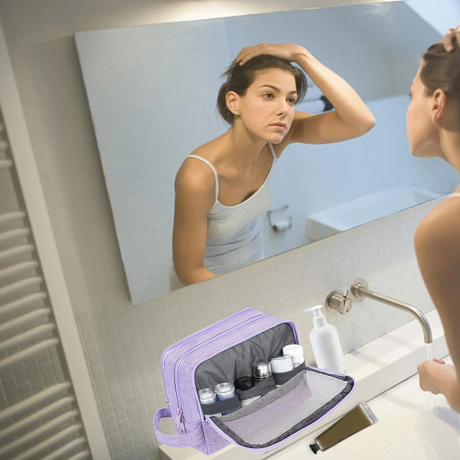 Toiletry Bag for Men Hanging Dopp Kit Water Resistant Shaving Bag Small Toiletry Bag for Traveling (Denim Pure Purple)
