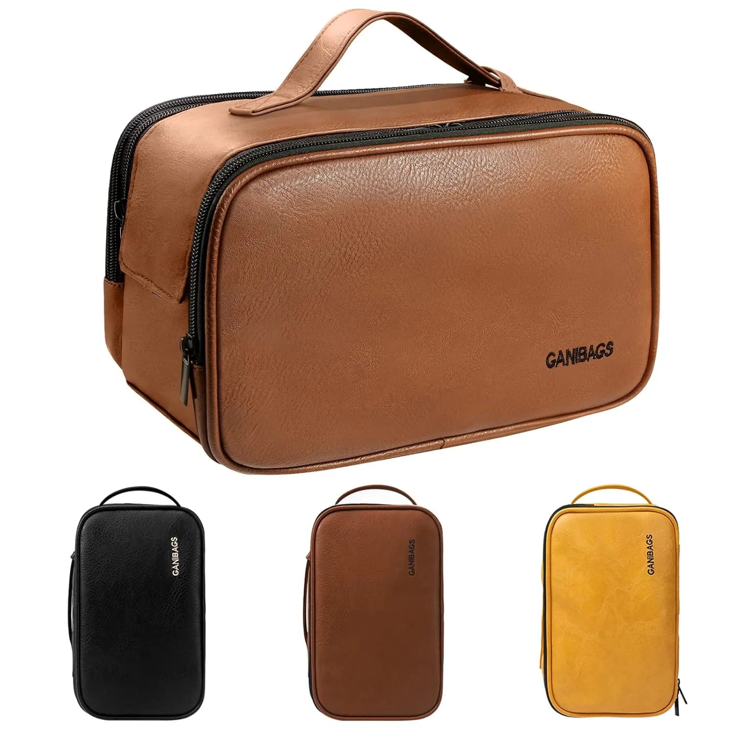 Toiletry Bag for Men, Travel Organizer Leather Dopp Kit Water-resistant Shaving Bag for Toiletries Accessories… (Brown)