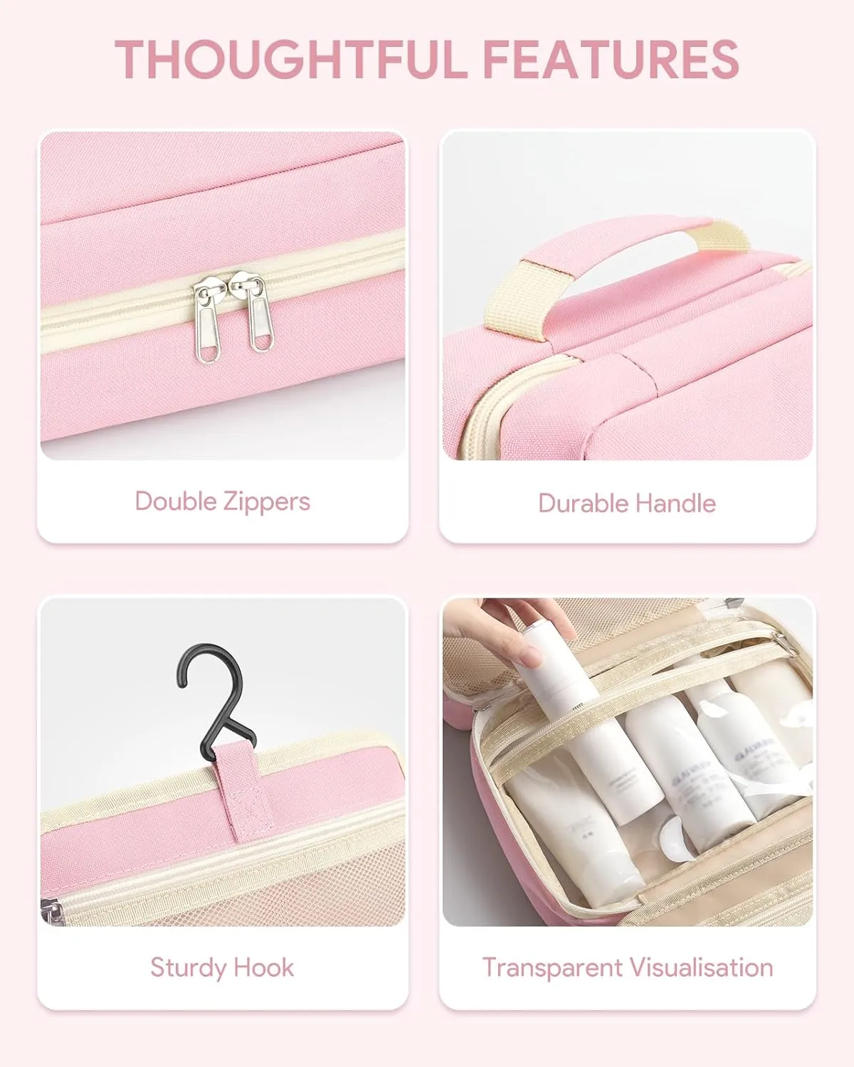 Toiletry bag for women with travel size containers set, hanging toiletry bag for full Size toiletries, Skincare, Shampoo, Makeup Cosmetic Bag Travel Organizer, Water-resistant toiletry bag