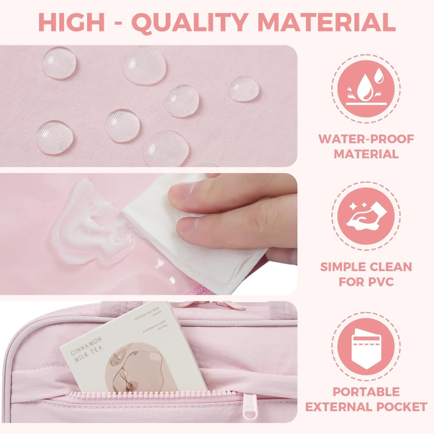 Toiletry Bag For women,Portable Hanging Organizer,4 Leakproof Compartment for full-sized Conditioner, Brushes Set, Makeup Accessories,Visible and easy to access.L-light pink