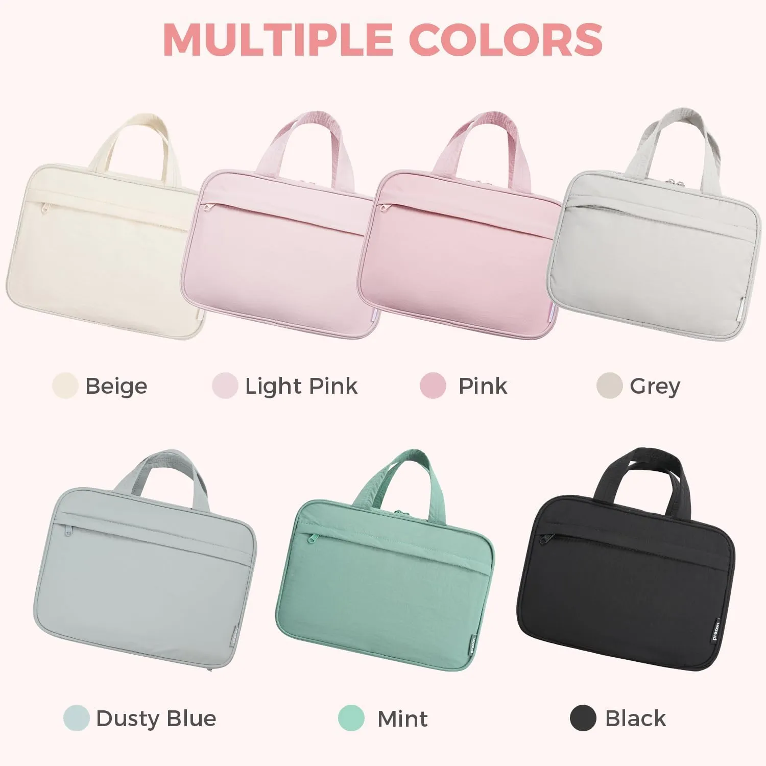 Toiletry Bag For women,Portable Hanging Organizer,4 Leakproof Compartment for full-sized Conditioner, Brushes Set, Makeup Accessories,Visible and easy to access.L-light pink