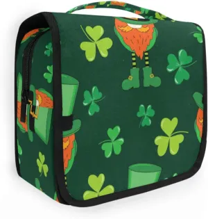 Toiletry Bag Travel Bag with Hanging Hook, Leprechaun and Clover Leaf Water-resistant Makeup Cosmetic Bag Travel Organizer for Accessories Shampoo Toiletries Trips Camping Bathroom