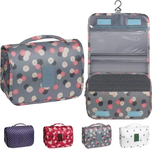 Toiletry Bag Travel Bag with Hanging Hook, Waterproof Capacity Hanging Multifunctional Makeup Bag for Toiletries, Portable Cosmetic Bag Travel Organizer for Women and Men(Blue Flower)