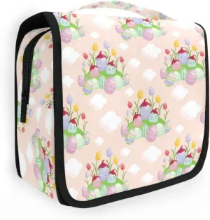Toiletry Bag Travel Bag with Hanging Hook,Easter Colorful Egg Painted Eggs Water-resistant Makeup Cosmetic Bag Travel Organizer for Accessories Shampoo Toiletries Trips Camping Bathroom
