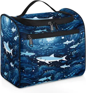 Toiletry Bag with Hanging Hook Makeup Bag Ripple Seabed Fish Cosmetic Case Travel Organizer for Women Men Traveling Wash Bag