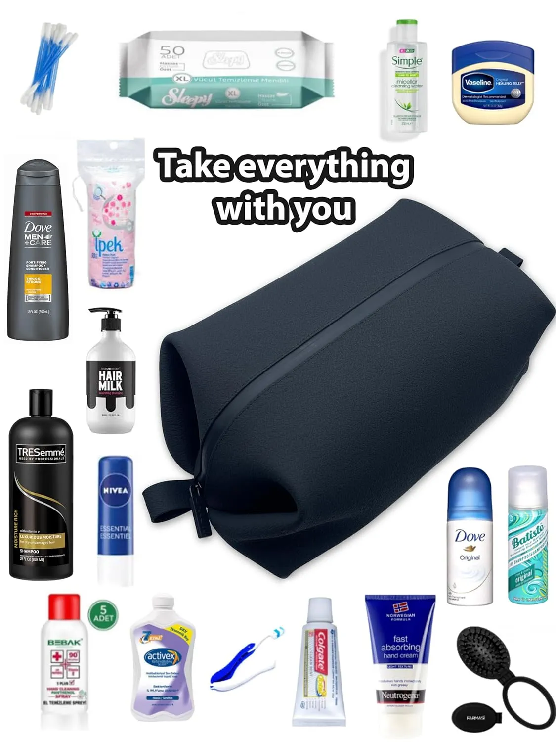 Toiletry Dopp Kit - Silicone Toiletry Kit Organizer, Bathroom Travel Kit For men- Silicone Toiletry Bag, Leak Resistance, Easy to Clean (Black, Large 10 x 6 x 6 inches)