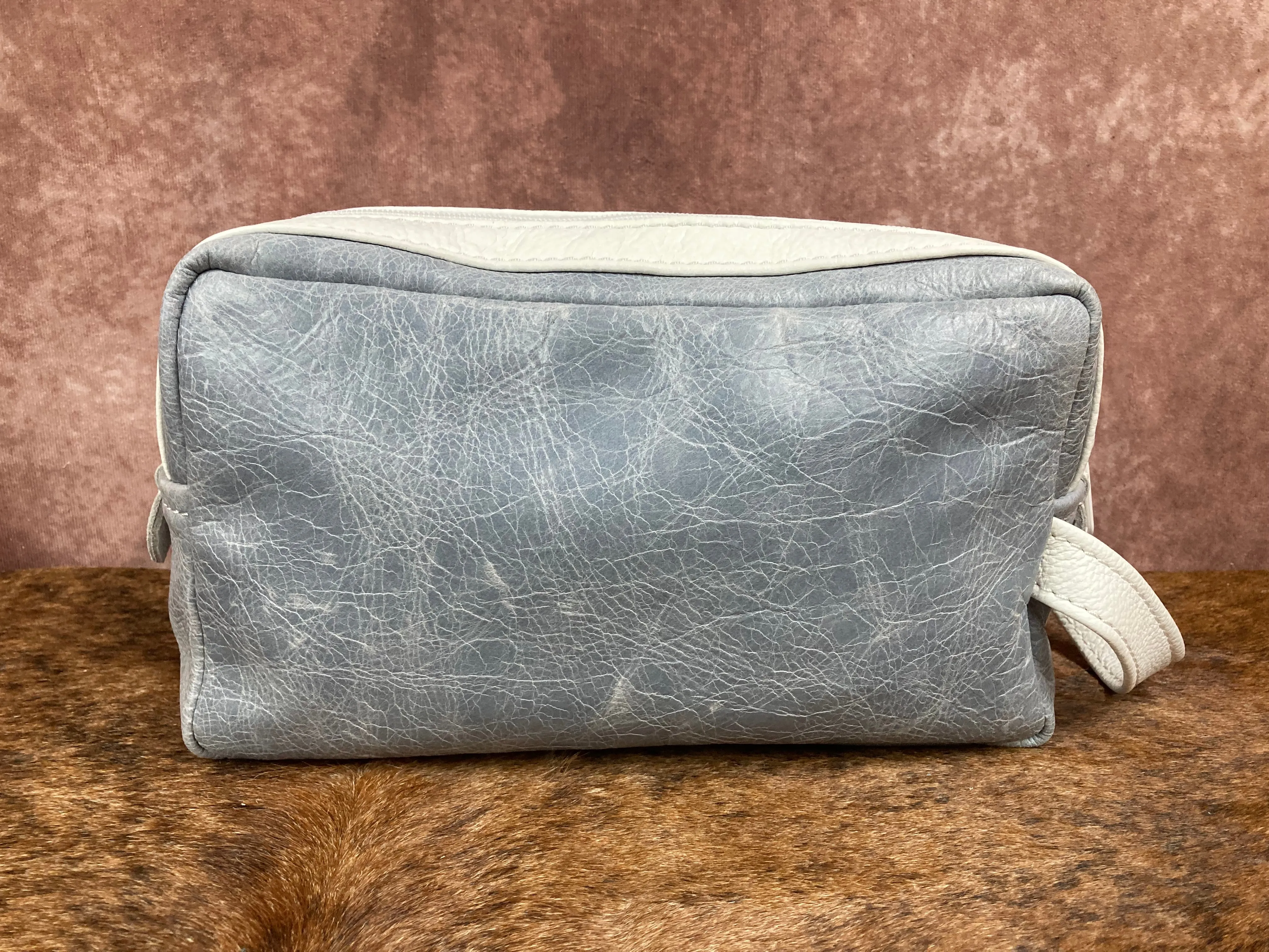 Toiletry/Cosmetic Bag - Blue and White Leather