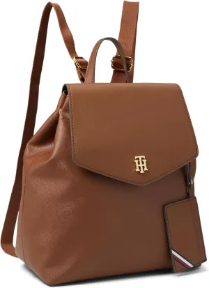 Tommy Hilfiger Women's Gia Ii Gifting Hang Tag Medium Envelope Flap Backpack W/Hangoff-high Shine Saffiano Pvc