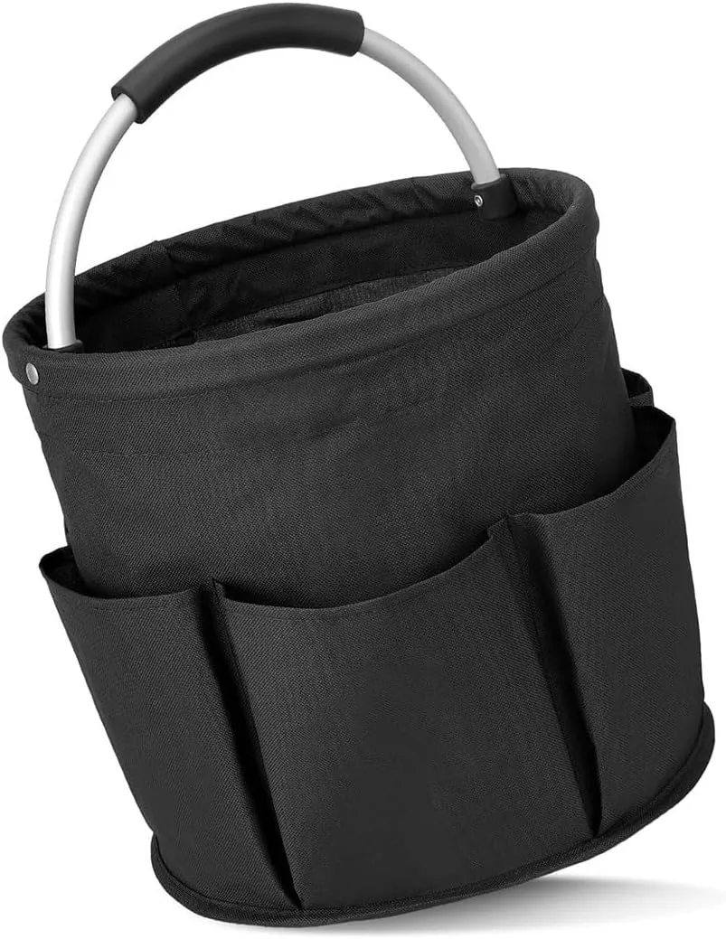 Tool Bag 17L Garden Tool Organizer Foldable Tool Storage Basket Outdoor Beach Storage Bag Picnic Bag, Portable Storage Basket, Household Toiletry Bag, Travel and Swimming Storage (Black)