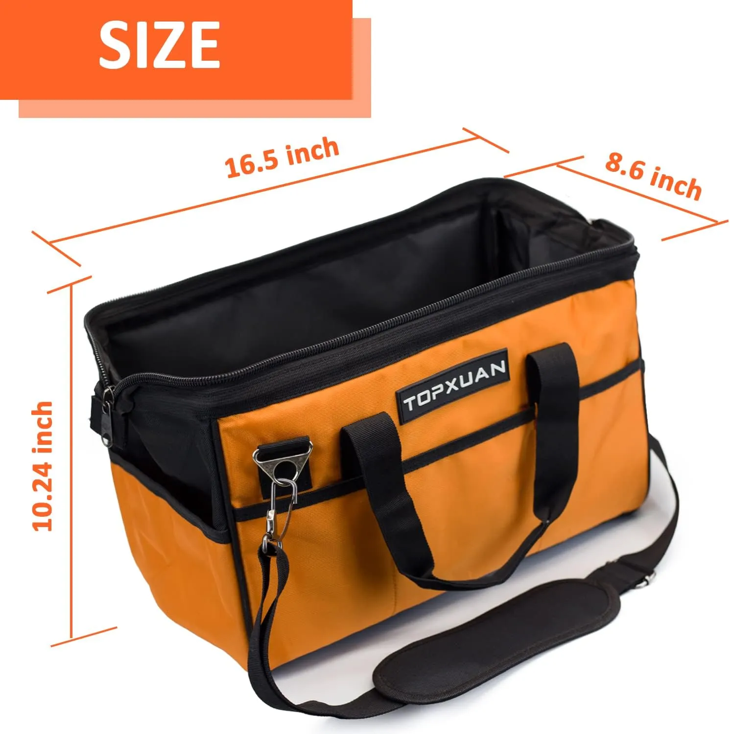 Tool Bag16 Inch Heavy Duty Waterproof Orange Tool Organizer with Wide Mouth and Shoulder Strap for Power and Small Hand Tools Oxford Cloth Fabric (18 Pockets)