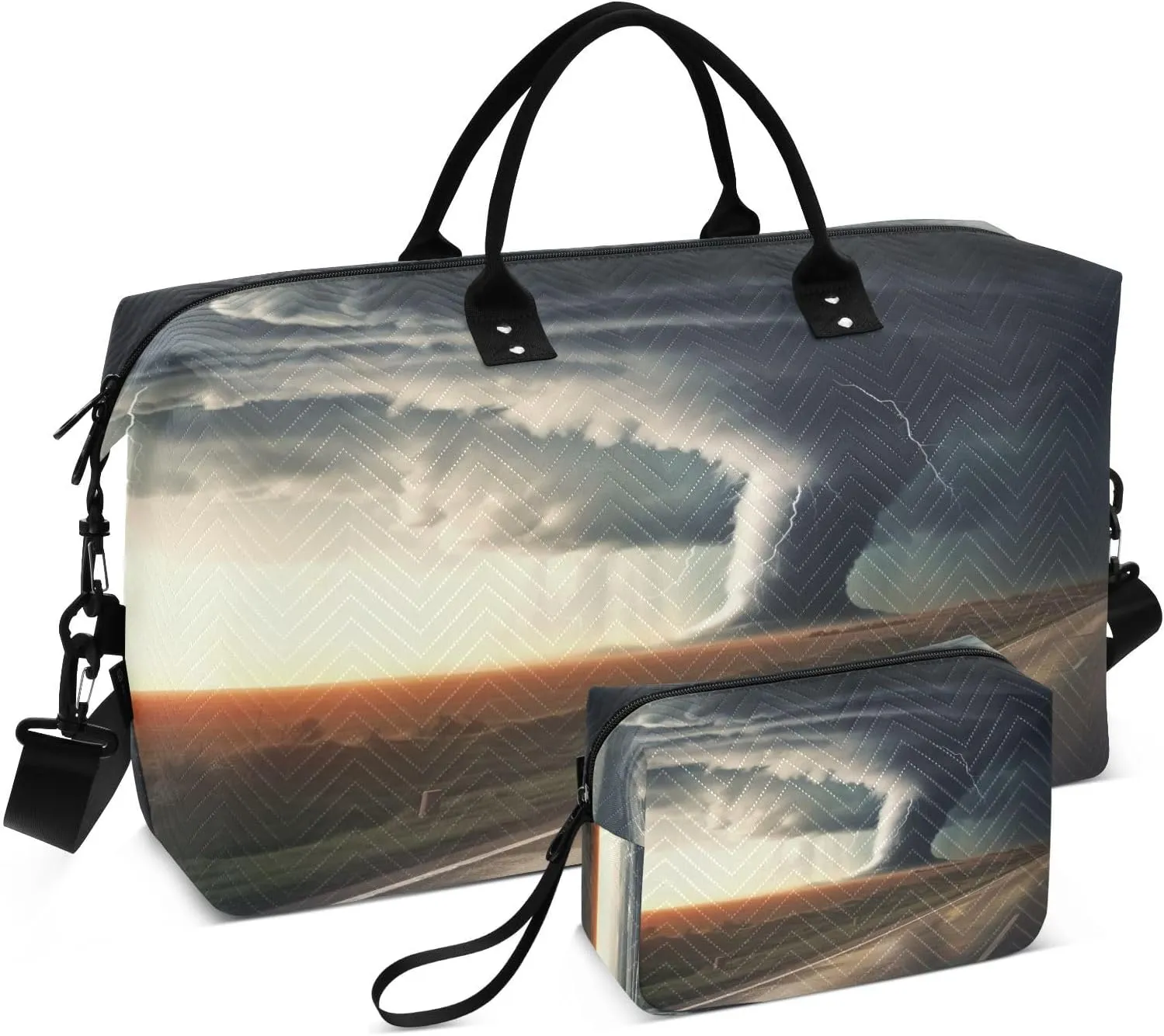 Tornado Highway Storms Travel Duffel Bag, Shoulder Weekender Overnight Bags - Large Gym Bag with Wet Pocket