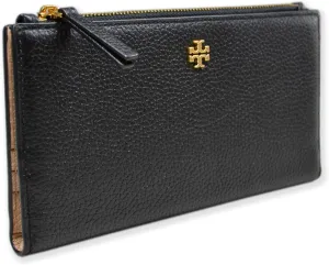 Tory Burch Womens 139540 Blake Pebble Leather Colorblock Slim Envelope Wallet, (006 Black/Sand)