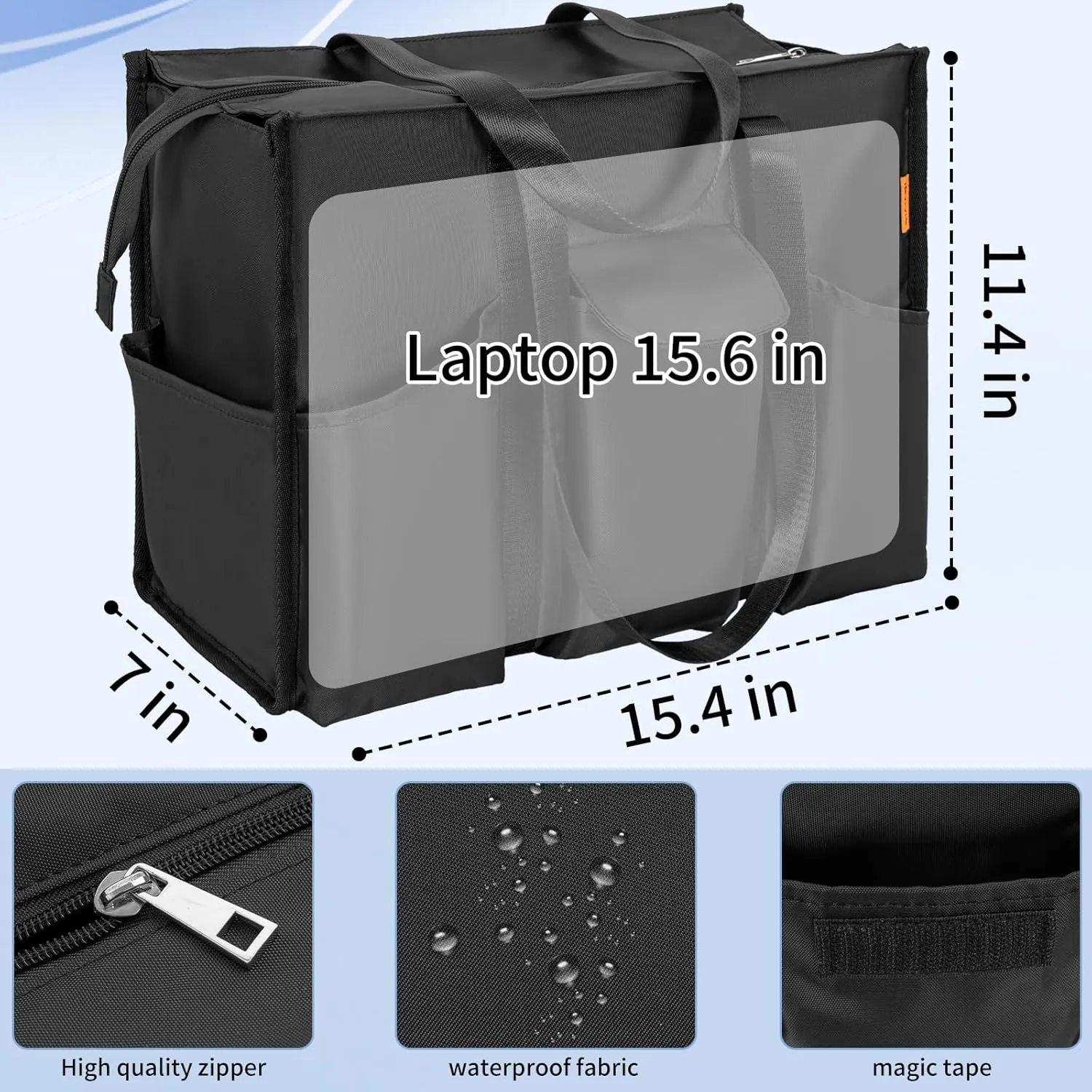 Tote Bag for Women Utility Travel Tote Bags With 8 Exterior & 7 Interior Pockets Zip Top Tote for Teacher Work