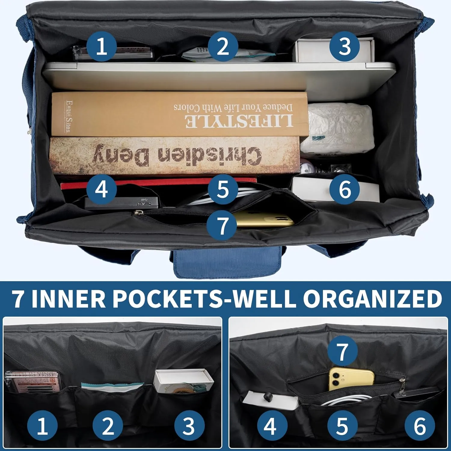 Tote Bag for Women Utility Travel Tote Bags With 8 Exterior & 7 Interior Pockets Zip Top Tote for Teacher Work