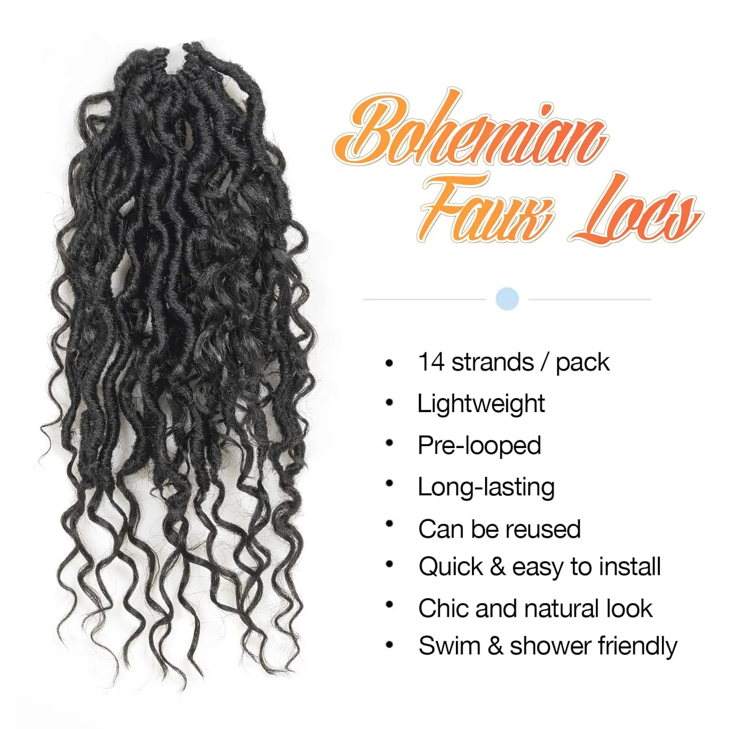 ToyoTress Boho Faux Locs Crochet Hair - 12 Inch 8 Packs Natural Black Bohemian Locs Crochet Hair With Curly Ends for Black Women, Short Pre-looped Synthetic Braiding Hair Extensions（12 Inch, 1B-8P)