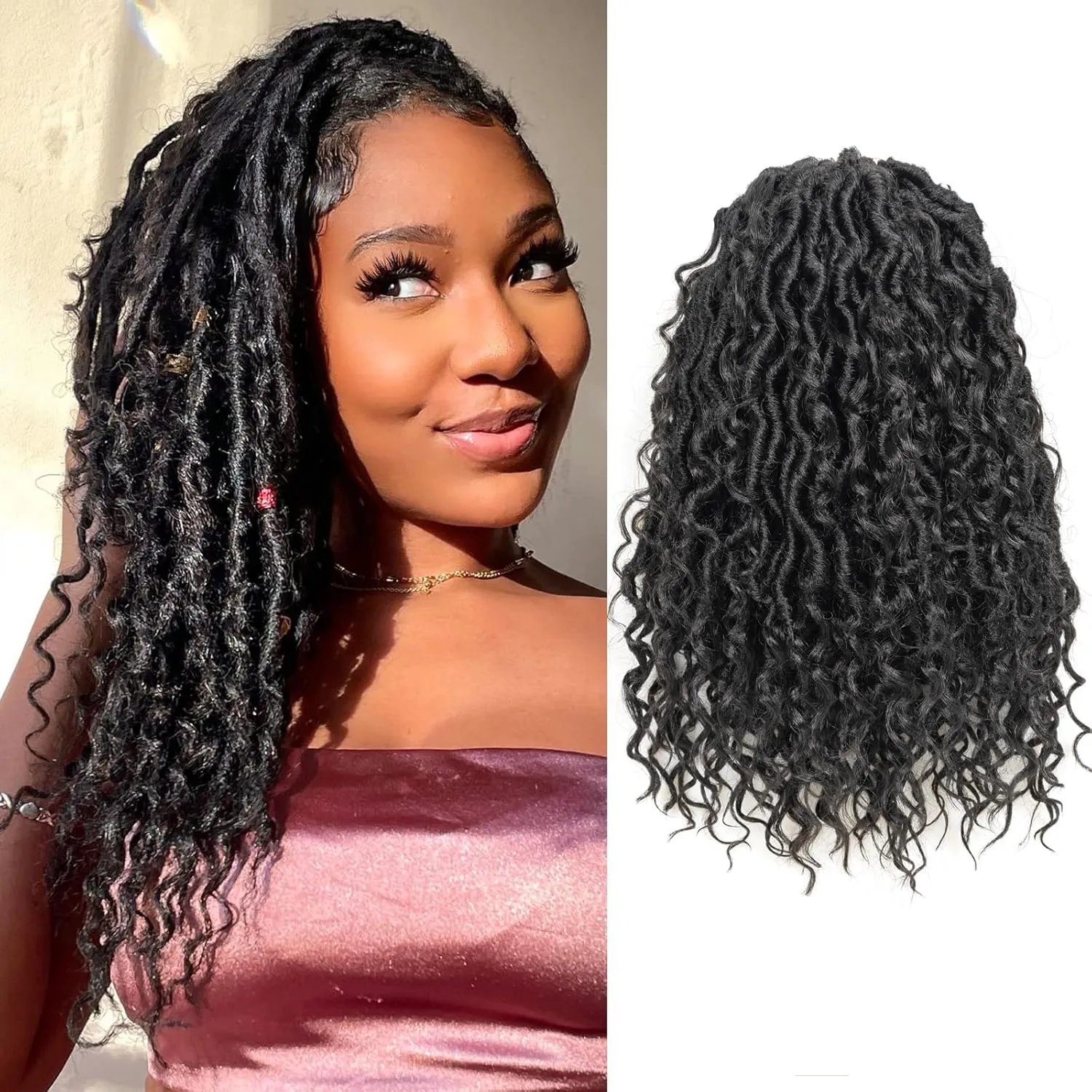 ToyoTress Boho Faux Locs Crochet Hair - 12 Inch 8 Packs Natural Black Bohemian Locs Crochet Hair With Curly Ends for Black Women, Short Pre-looped Synthetic Braiding Hair Extensions（12 Inch, 1B-8P)