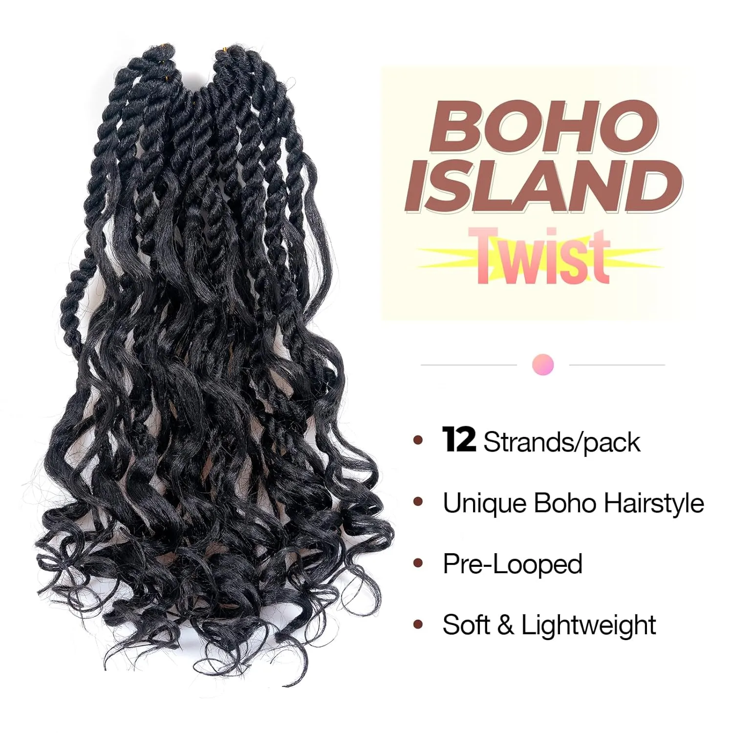 ToyoTress Boho Island Twist Crochet Hair - 12 Inch 8 Packs Short Bob Natural Black Boho Havana Twist Crochet Braids Synthetic Braiding Hair (12 Inch,8P-1B)