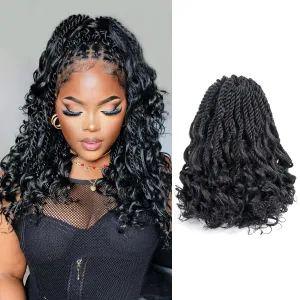 ToyoTress Boho Island Twist Crochet Hair - 12 Inch 8 Packs Short Bob Natural Black Boho Havana Twist Crochet Braids Synthetic Braiding Hair (12 Inch,8P-1B)