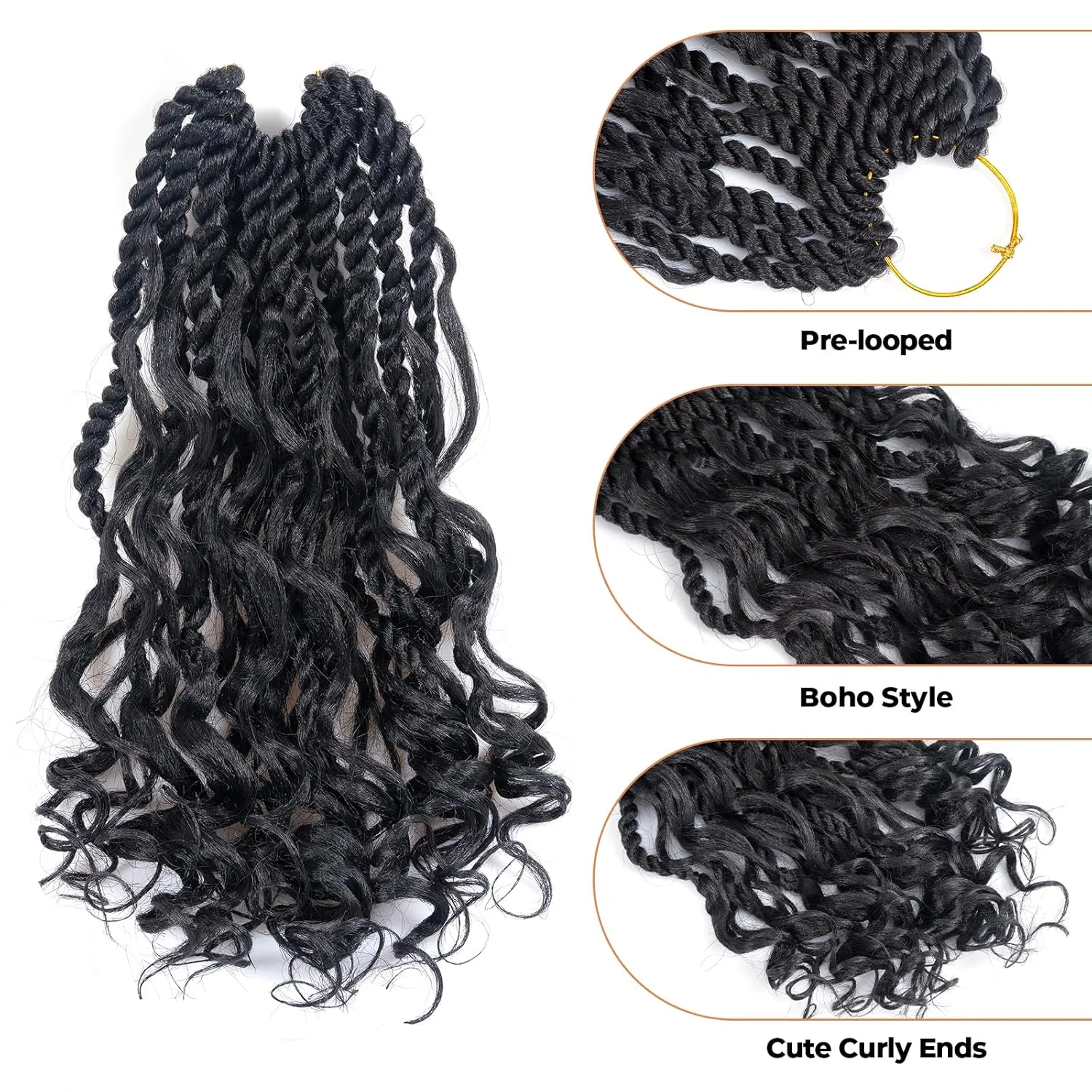 ToyoTress Boho Island Twist Crochet Hair - 12 Inch 8 Packs Short Bob Natural Black Boho Havana Twist Crochet Braids Synthetic Braiding Hair (12 Inch,8P-1B)