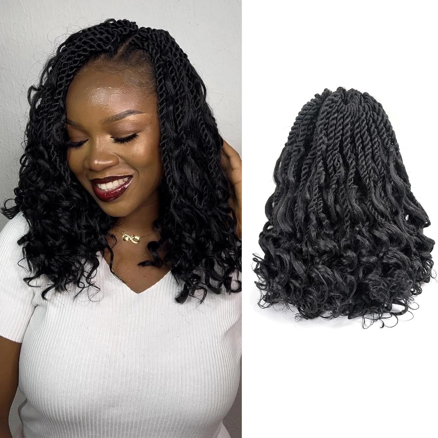 ToyoTress Boho Island Twist Crochet Hair - 12 Inch 8 Packs Short Bob Natural Black Boho Havana Twist Crochet Braids Synthetic Braiding Hair (12 Inch,8P-1B)