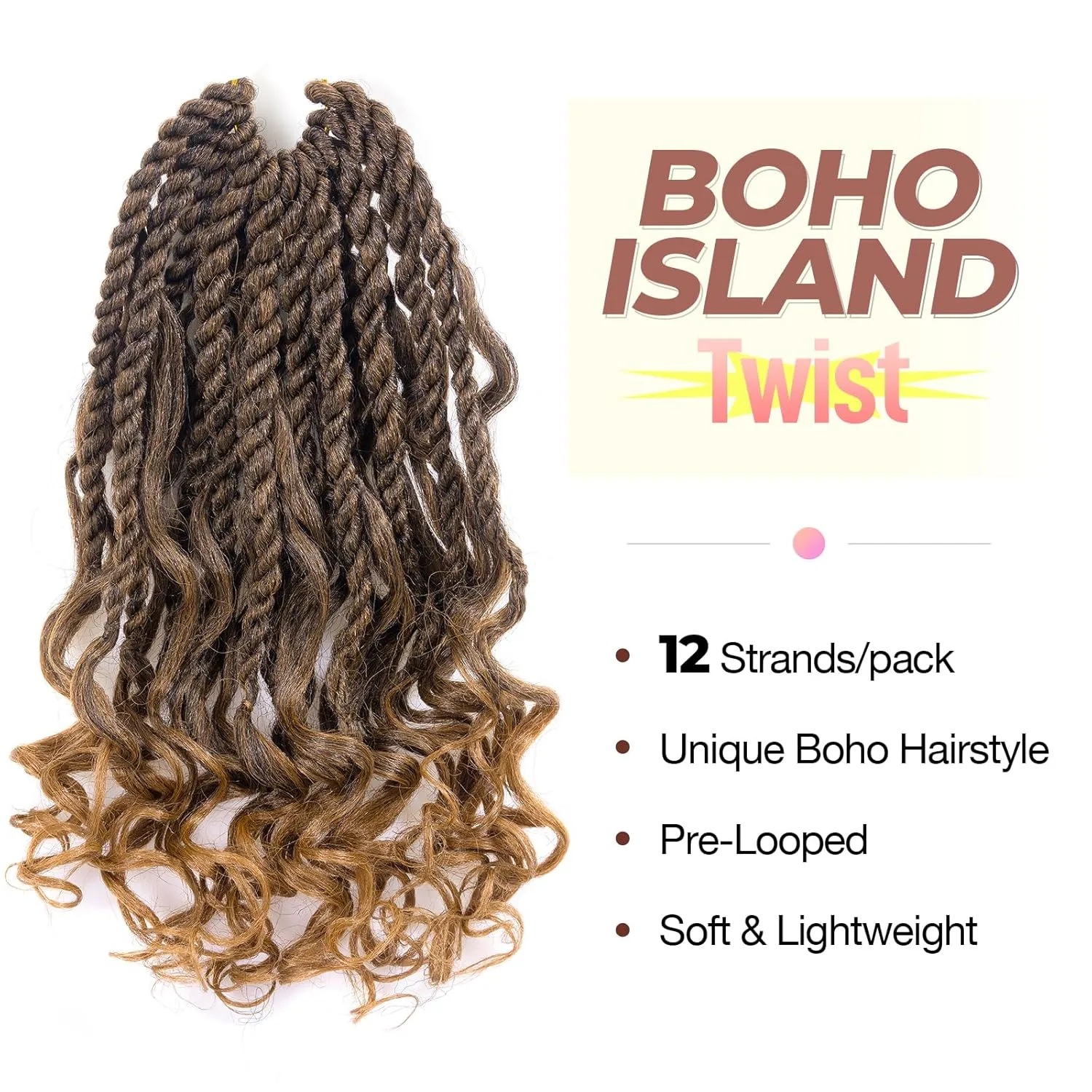 ToyoTress Boho Island Twist Crochet Hair - 12 Inch 8 Packs Short Bob Ombre Blonde Boho Havana Twist Crochet Braids Synthetic Braiding Hair (12 Inch,8P-T27)