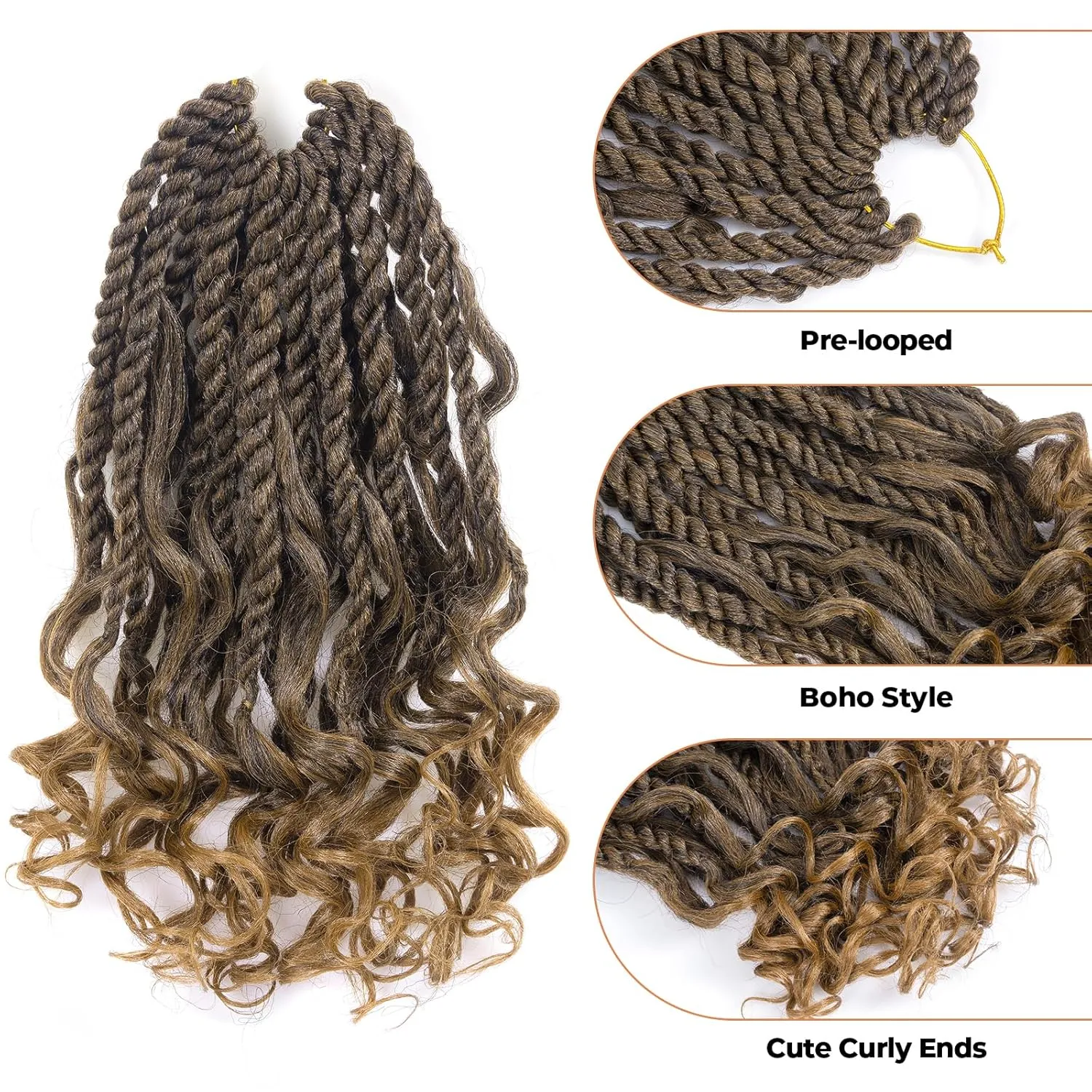 ToyoTress Boho Island Twist Crochet Hair - 12 Inch 8 Packs Short Bob Ombre Blonde Boho Havana Twist Crochet Braids Synthetic Braiding Hair (12 Inch,8P-T27)