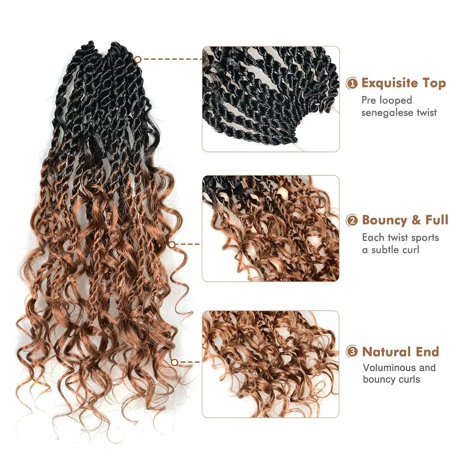 ToyoTress Boho Island Twist Crochet Hair - 16 Inch 8 Packs Short Bob Ombre Brown Boho Havana Twist Crochet Braids Synthetic Braiding Hair (14 Inch,OT30-8P)