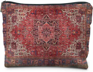 Traditional Red Rug Style Makeup Bag, Vintage Ethnic Pattern Cosmetic Bag Gifts for Women Friends, Boho Tapestry Pouch