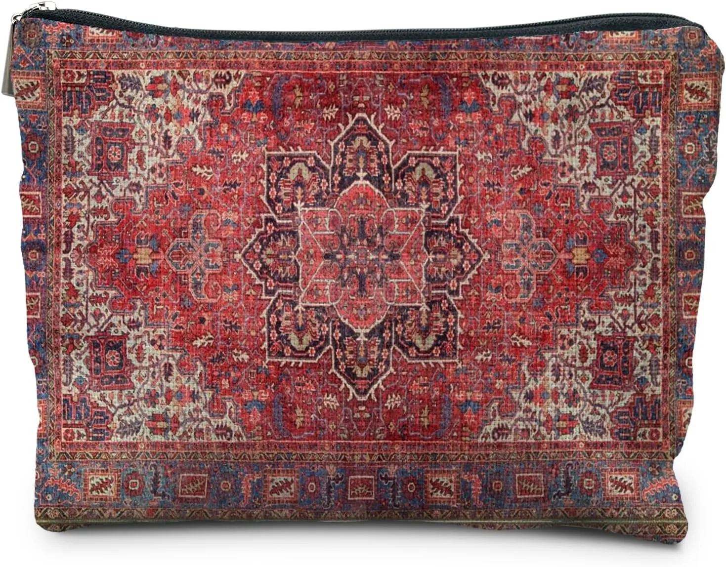 Traditional Red Rug Style Makeup Bag, Vintage Ethnic Pattern Cosmetic Bag Gifts for Women Friends, Boho Tapestry Pouch