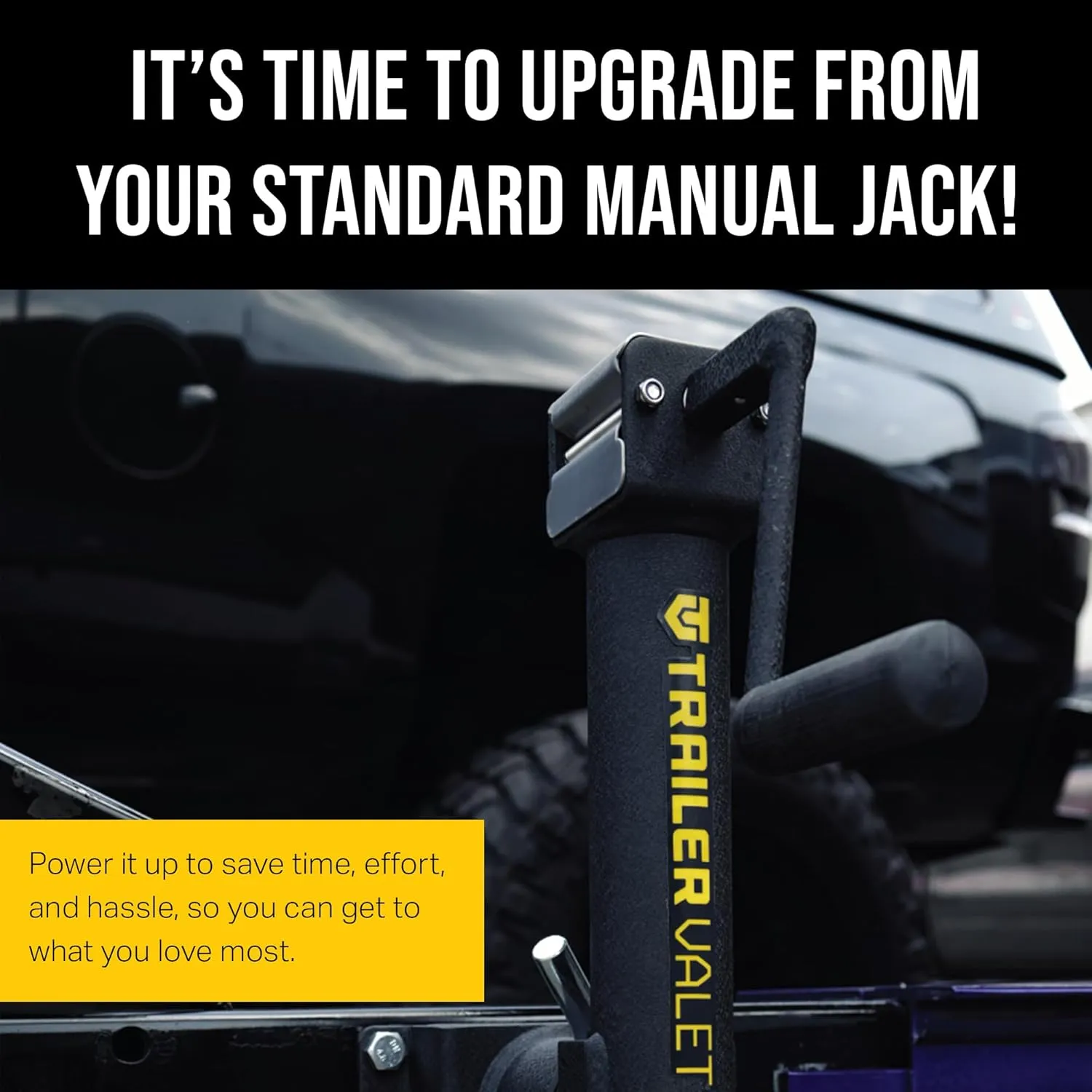 Trailer Valet JX5 Side Mount Trailer Jack – 5,000 LB Capacity with Drill-Powered Crank, Pipe Mount Bracket, Drop Leg, Footplate, and Wrinkle Black Powder Coating