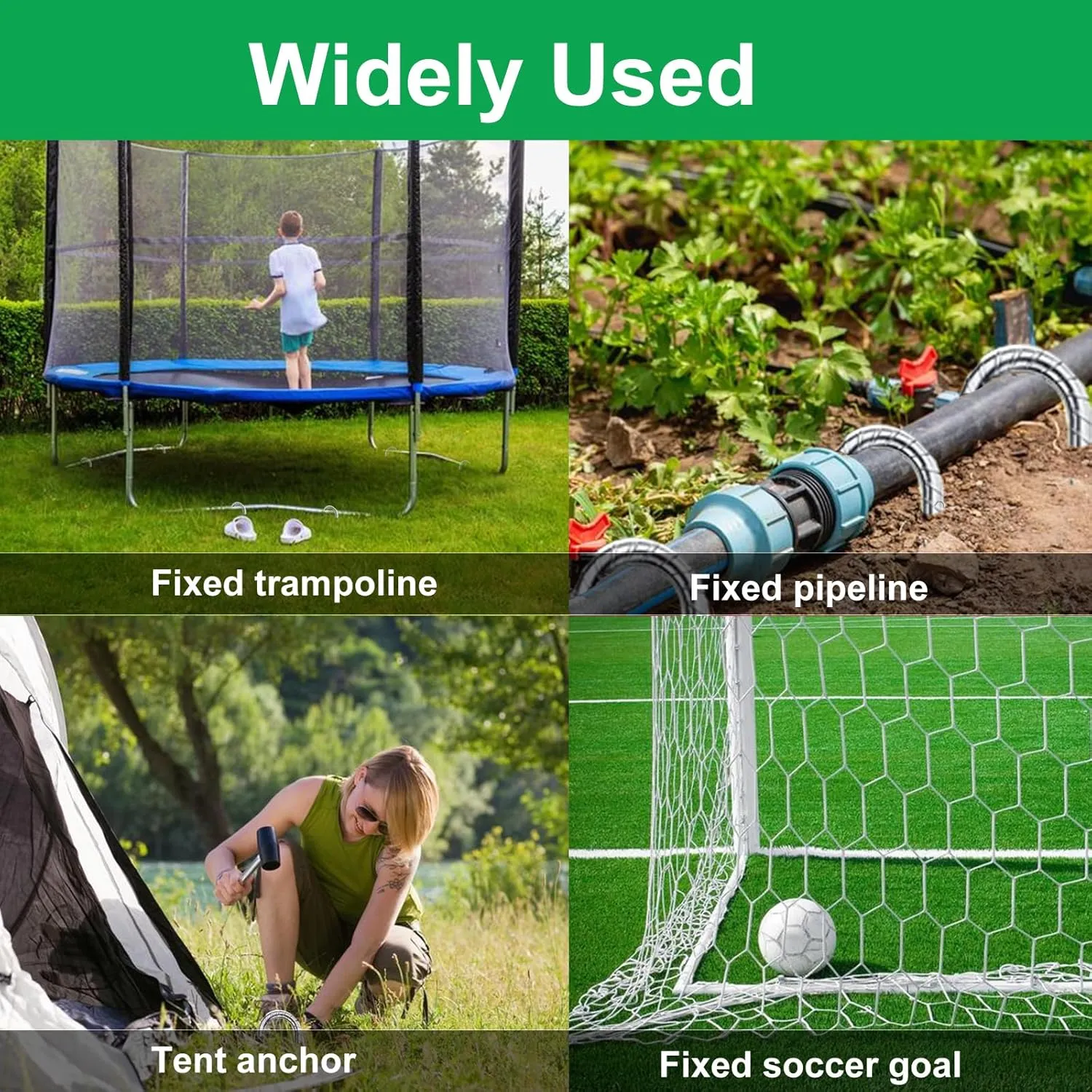 Trampolines Wind Stakes 12 Inch, U Shaped Rebar Stakes Heavy Duty, Safety Ground Anchor Galvanized Steel Wind Stakes for Camping Tents, Soccer Goals, Canopy, Garden, Yard