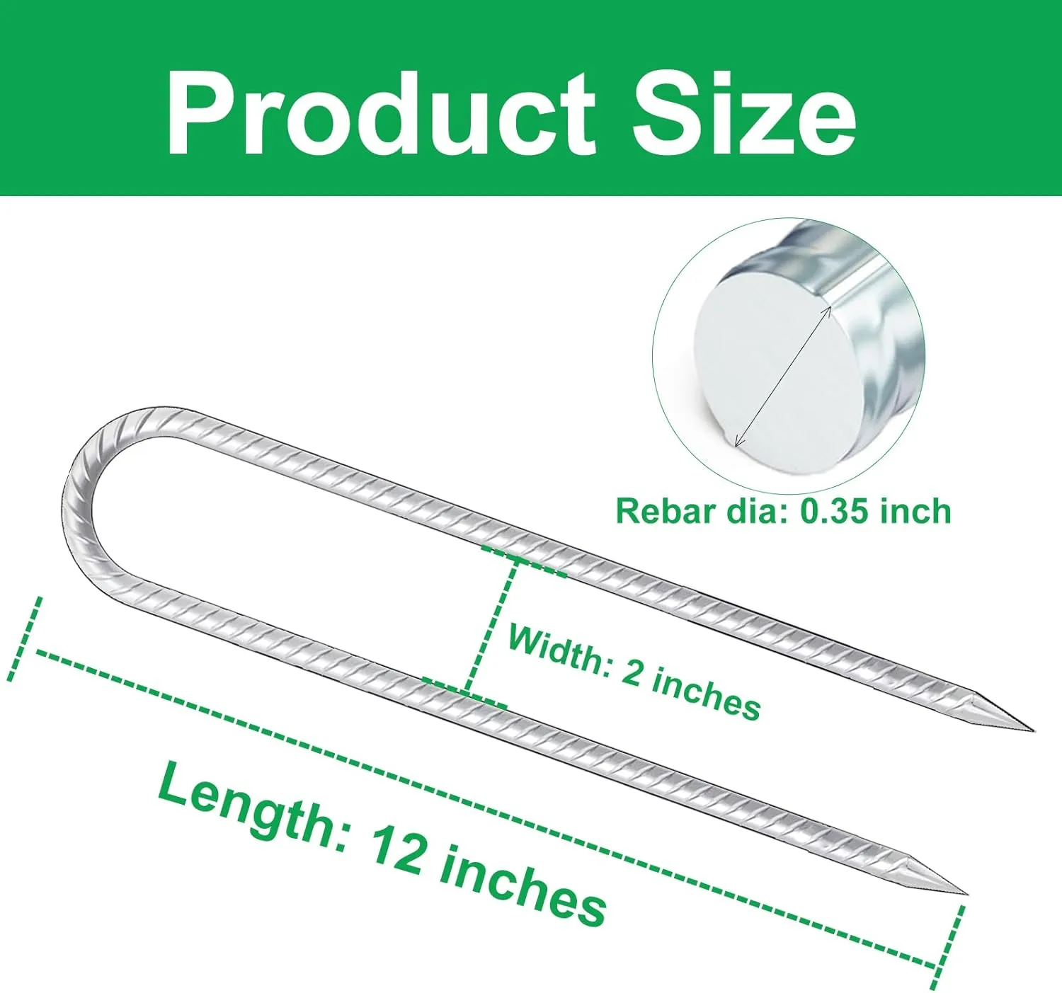 Trampolines Wind Stakes 12 Inch, U Shaped Rebar Stakes Heavy Duty, Safety Ground Anchor Galvanized Steel Wind Stakes for Camping Tents, Soccer Goals, Canopy, Garden, Yard
