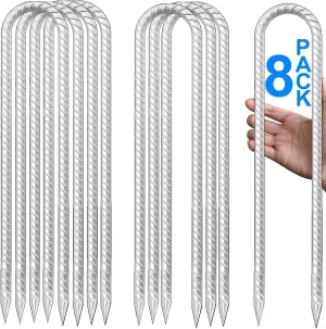Trampolines Wind Stakes 12 Inch, U Shaped Rebar Stakes Heavy Duty, Safety Ground Anchor Galvanized Steel Wind Stakes for Camping Tents, Soccer Goals, Canopy, Garden, Yard