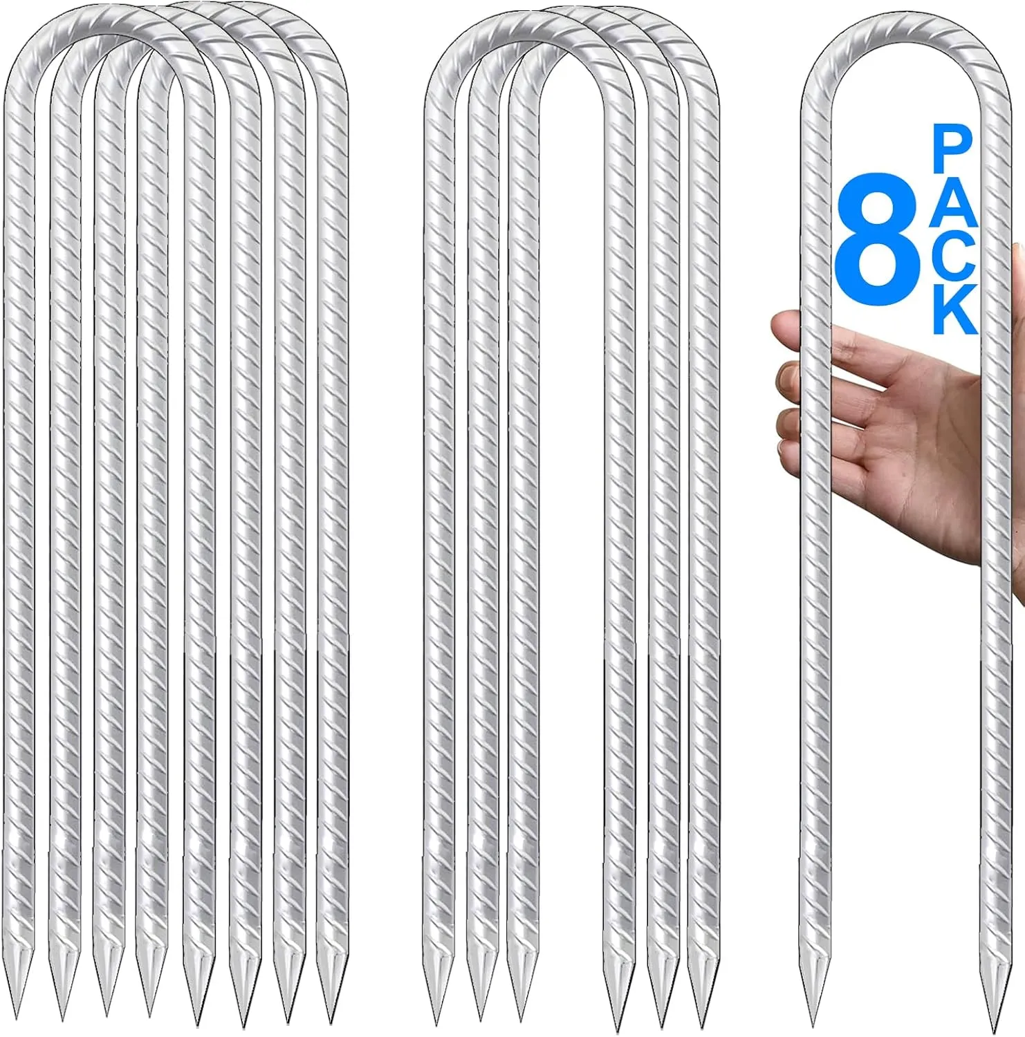 Trampolines Wind Stakes 12 Inch, U Shaped Rebar Stakes Heavy Duty, Safety Ground Anchor Galvanized Steel Wind Stakes for Camping Tents, Soccer Goals, Canopy, Garden, Yard