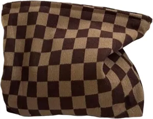 Travel Checkered Makeup Bag, Corduroy Cosmetic Bag for Purse, Small Cosmetic Zipper Pouch Cute Travel Checkered Makeup Bag Gift for Women,Girls (deep brown)