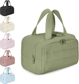 Travel Cosmetic Bag, Large Capacity Wide-Open Travel Cosmetic Bag, Lightweight Toiletry Bag, Puffy Makeup Bag Organizer with Handle for Accessories,Essentials, Toiletries (Green)