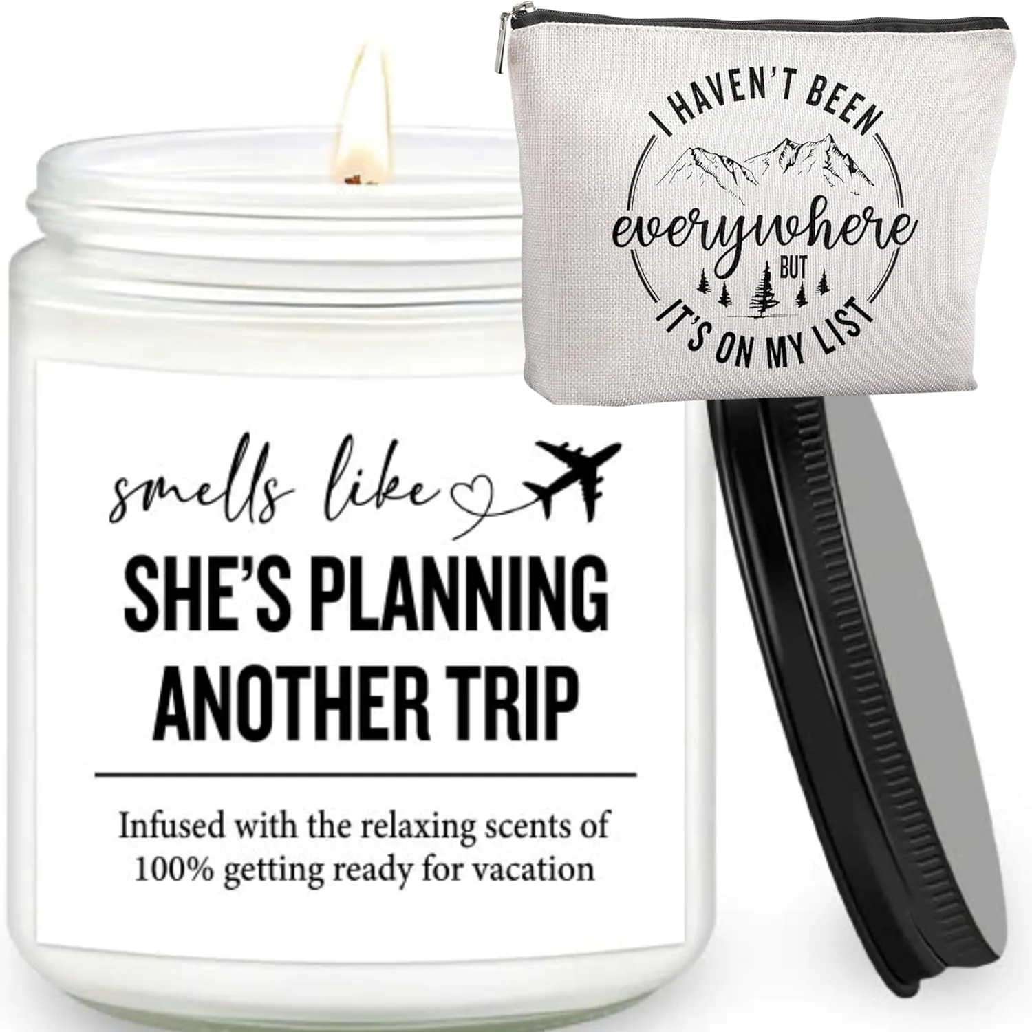 Travel Gifts For Women – 7OZ Scented Candle & Makeup Bag | Unique Gift for Women, Relaxing Aromatherapy, Stylish Cosmetic Bag for Travelers, Mothers day
