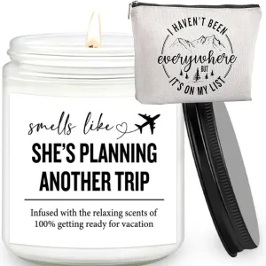 Travel Gifts For Women – 7OZ Scented Candle & Makeup Bag | Unique Gift for Women, Relaxing Aromatherapy, Stylish Cosmetic Bag for Travelers, Mothers day