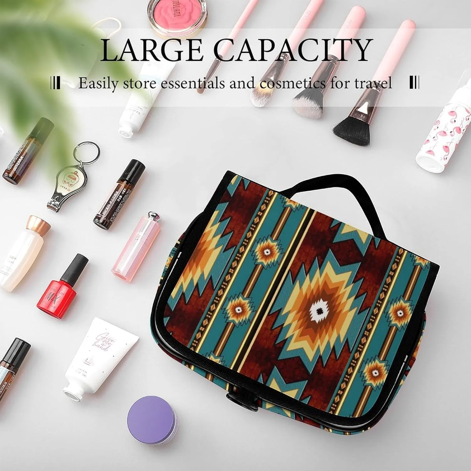 Travel Hanging Toiletry Bag, Makeup Bag, Organizer Extra Large Toiletries Bag, Multifunction Cosmetic Bag For Women Men Compatible with Indiana Western Southwest Ethnic Tribal Navajo