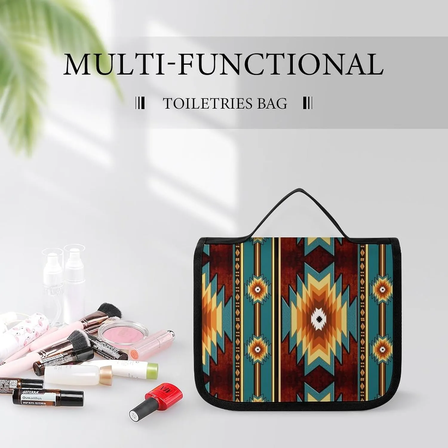 Travel Hanging Toiletry Bag, Makeup Bag, Organizer Extra Large Toiletries Bag, Multifunction Cosmetic Bag For Women Men Compatible with Indiana Western Southwest Ethnic Tribal Navajo