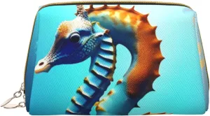 Travel Makeup Bag - Seabed coral seahorse Waterproof Makeup Bag Large Capacity PU Leather Cosmetic Bags for Women Print
