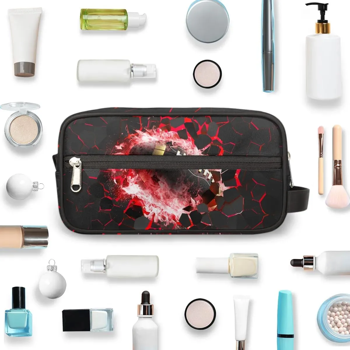 Travel Toiletry Bag for Boys Kids, Waterproof Hanging Dopp Kit for Teens Men, Red Football Cool Switch Carrying Case Compatible with Nintendo Switch and New Switch OLED Console