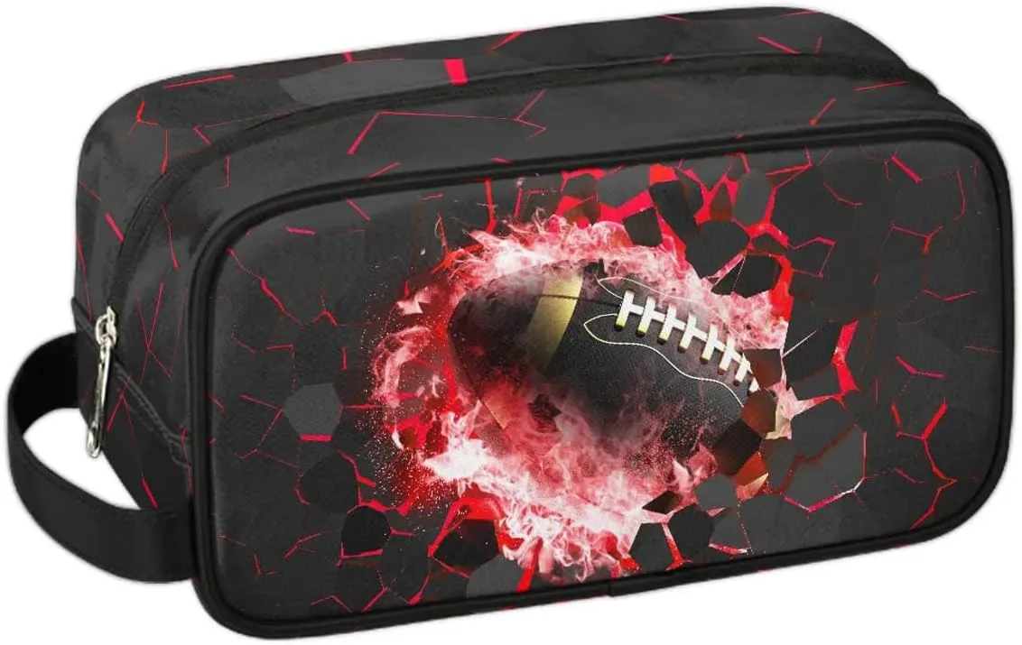 Travel Toiletry Bag for Boys Kids, Waterproof Hanging Dopp Kit for Teens Men, Red Football Cool Switch Carrying Case Compatible with Nintendo Switch and New Switch OLED Console