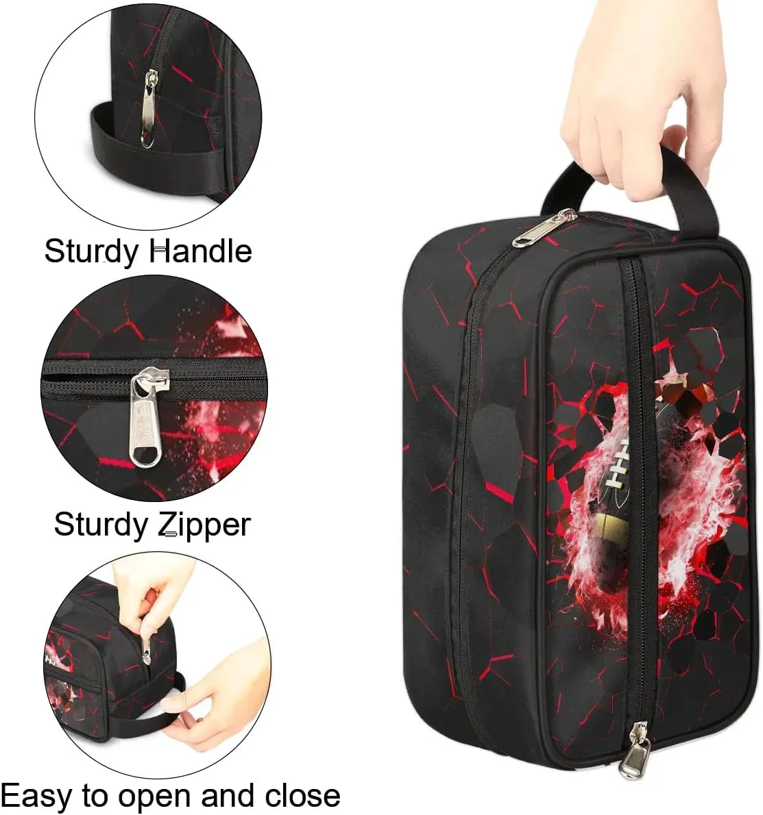 Travel Toiletry Bag for Boys Kids, Waterproof Hanging Dopp Kit for Teens Men, Red Football Cool Switch Carrying Case Compatible with Nintendo Switch and New Switch OLED Console