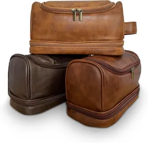 Travel Toiletry Bag for Man, Leather Waterproof Toiletry Bag, Gift for Man, Hanging Travel Bag, Gym Travel Bathroom Toiletry Bag Dropp Kit (COFFEE)