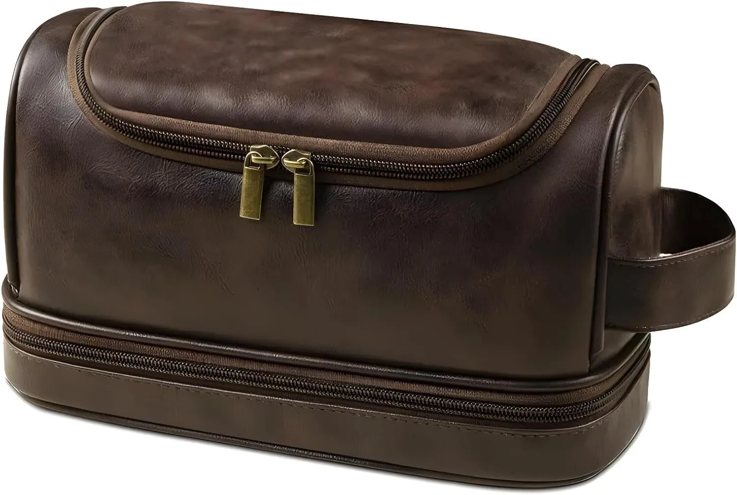 Travel Toiletry Bag for Man, Leather Waterproof Toiletry Bag, Gift for Man, Hanging Travel Bag, Gym Travel Bathroom Toiletry Bag Dropp Kit (COFFEE)