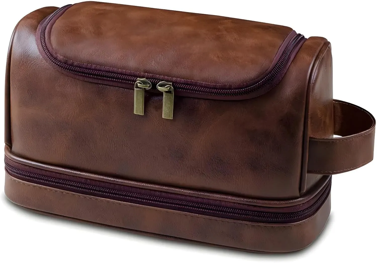 Travel Toiletry Bag for Man, Leather Waterproof Toiletry Bag, Gift for Man, Hanging Travel Bag, Gym Travel Bathroom Toiletry Bag Dropp Kit (RED BROWN)