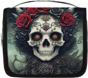 Travel Toiletry Bag for Women & Men Cool Skull Rose Hanging Cosmetic Organizer Portable Waterproof Makeup Case Make Up Bag with Compartments Travel Essentials for Bathroom Shower