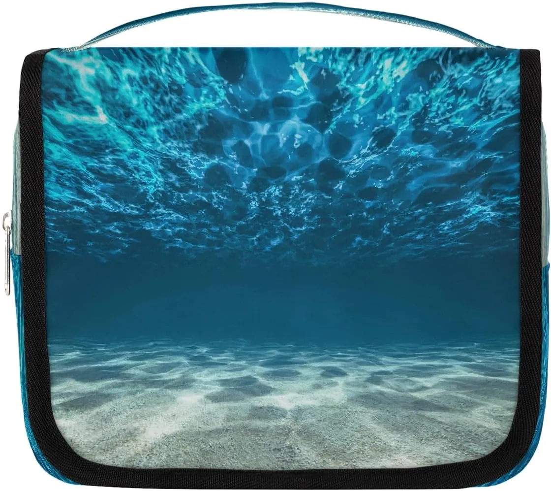 Travel Toiletry Bag for Women & Men Ocean Blue Seabed Hanging Cosmetic Organizer Portable Waterproof Makeup Case Make Up Bag with Compartments Travel Essentials for Bathroom Shower